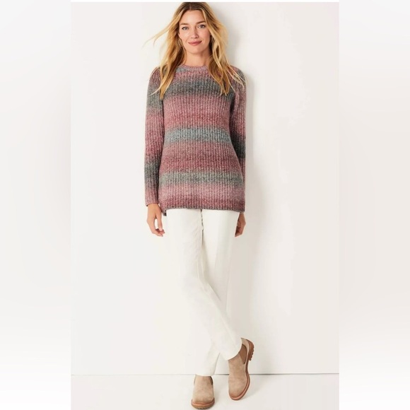 J. Jill Ombre Stripe Crewneck Tunic Sweater Wool Blend Medium - Picture 1 of 6